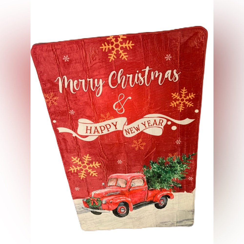 Festive Red Christmas Rug with Vintage Truck NEW 72x46.